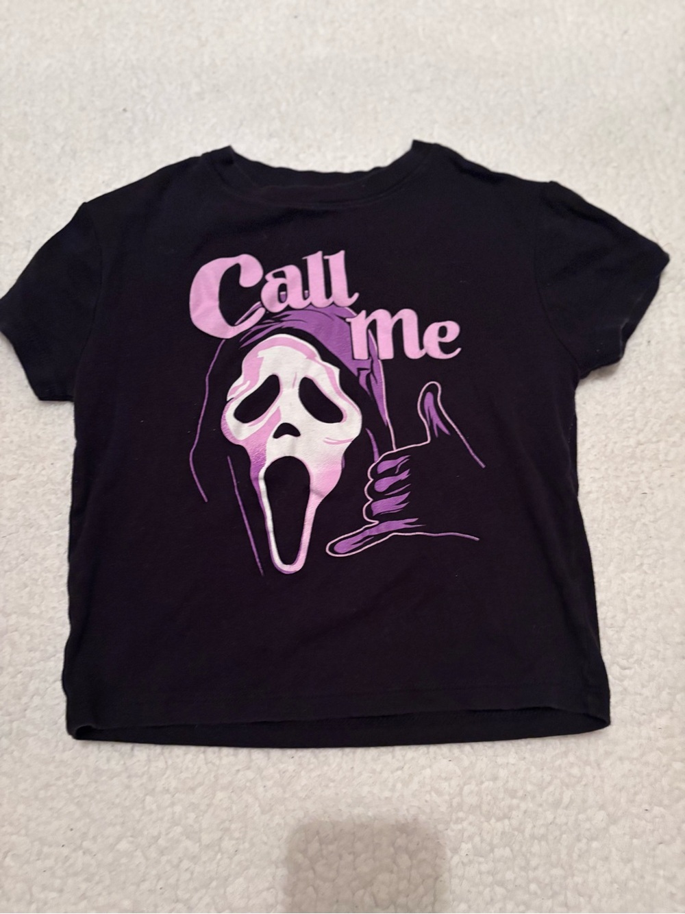 Bioworld Black Tee with Pink & Purple Ghost Face Print